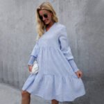 Plain long sleeved large swing V-neck sexy dress - Image 2