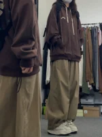 Pure cotton Japanese retro elastic waist straight casual pants men's and women's neutral style loose student all-match overalls trousers trendy