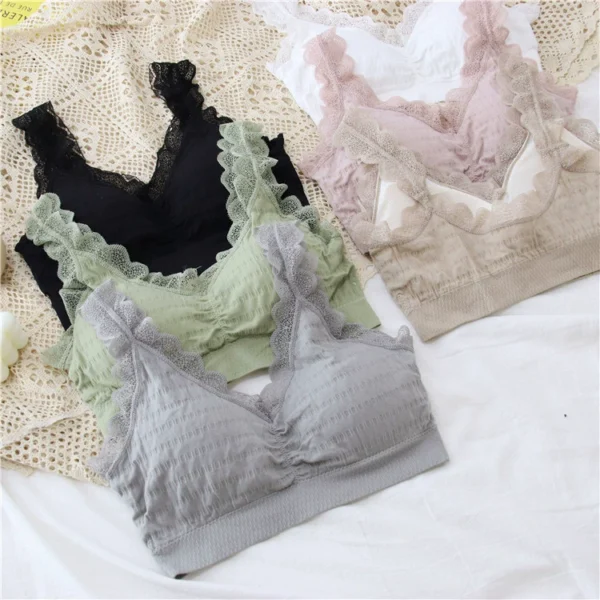 Contrasting color lace side vest-style sleep bra women gather comfort and zero bondage beauty back tube top without steel ring underwear trend