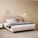 Nordic light luxury flannel bed fabric pink soft foreskin bed Italian minimalist master bed 1.8m double bed