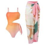 2023 European and American new one-piece swimsuit women's tight and thin retro foreign trade strappy swimsuit suit chiffon long skirt - Image 2