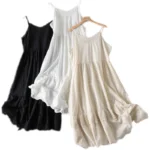 Pure cotton embroidered hem lace edge suspender dress with sexy layered literary female bottoming skirt - Image 5