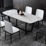 Italian-style slate dining table and chair combination light luxury modern minimalist small apartment 6-person household rectangular slate dining table and chairs