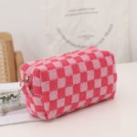 Korean ins checkerboard knitting cosmetic bag contrasting color woolen grid large capacity storage finishing bag pencil case - Image 9