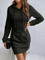 Spot European and American cross-border foreign trade women's casual drawstring pocket pullovers hoodies plush sweatshirt dresses - Image 3