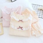 Women's crepe pullover pajamas spring and summer Japanese thin section long-sleeved washed cotton large size solid color cotton yarn home service