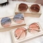 New Ocean Sheet Gradient Sunglasses Women's Fashion Trend Europe and America Rimless Cut Edge Sunglasses Anti-UV Street Glasses