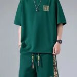 Waffle embroidery suit men's summer loose and versatile short sleeve thin breathable shorts casual trend two-piece set