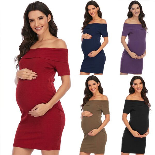 6175# in stock! New Maternity Skirt Amazon eBay Europe and America Solid Color One Shoulder Short Sleeve Dress