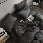 Dark gray ins simple style four-piece bed sheet quilt cover brushed cotton student dormitory set solid color bedding three-piece set - Image 3