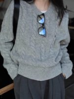 Gray embroidered pony twist round neck pullover sweater women's autumn and winter with soft glutinous knitwear base top spring and autumn - Image 4
