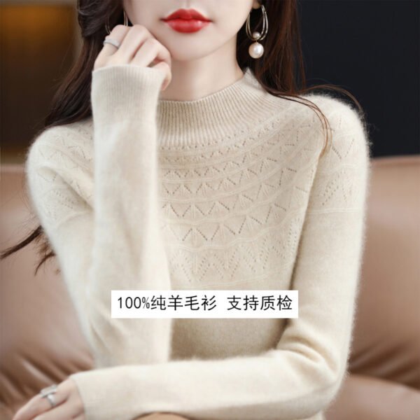 100 Cardigan Women's Half-Turtleneck Slim Sweater Seamless Cashmere Knitted Base Layer Shirt Cut-out Loose Top for Autumn and Winter