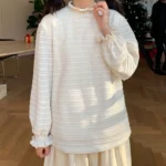 Lace lace collar pleated German velvet warm bottoming shirt fleece loose girly Japanese spring and autumn long-sleeved top - Image 5