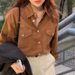 Spot 22 autumn new Korean Dongdaemun retro simple niche all-match retro commuter solid color high-end shirt - Image 3