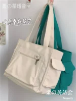 Tea party commuter canvas bag Japanese ins style student class large-capacity shoulder bag female solid color tote bag - Image 4