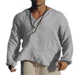 European and American Independent Station New Youth Solid Color Casual Ordinary Cotton Linen Stand Collar Loose Men's Clothing - Image 2
