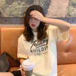 2022 summer new Korean version women's letter printing mid-length t-shirt women's short-sleeved loose super hot student top - Image 3