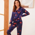 Cross-border foreign trade spring and autumn thin simulation silk striped home clothes lapel cardigan large size outer single ladies suit - Image 4