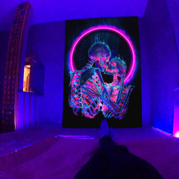 Amazon Black Light Skull Tapestry Ultraviolet Active Psychedelic Neon Tapestry Tree of Life Luminous Party Background