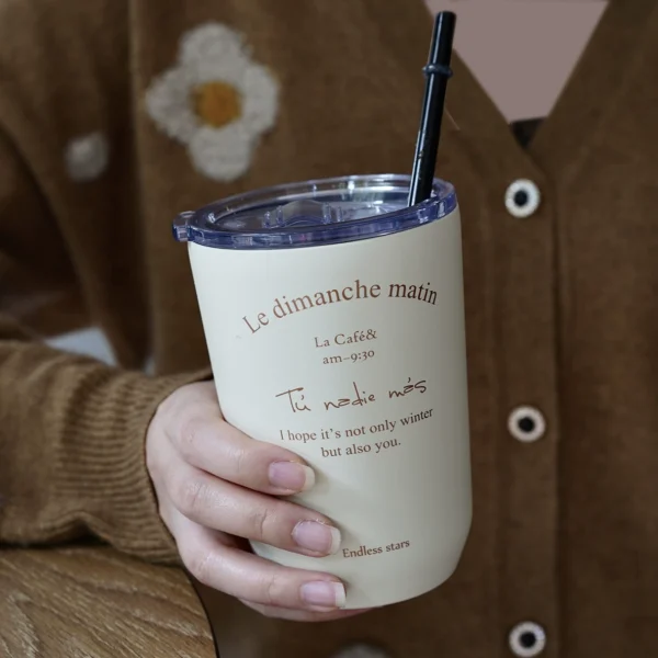 Cream stainless steel coffee cup