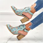 2023 new sandals for women European and American round head embroidered buckle with rivets women's shoes thick heel front bag back empty high heel sandals women - Image 3