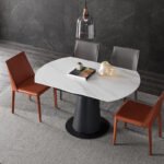 Italian minimalist living room round dining table and chair combination modern minimalist retractable slate dining table and chair combination small apartment - Image 3