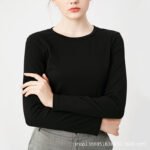 Autumn heavy imported Peruvian cotton small crew neck long-sleeved T-shirt women's white cotton slim Korean version with an undershirt - Image 3