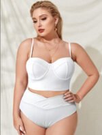 new cross-border Amazon European and American sexy large size solid color high waist bikini ladies swimwear manufacturers wholesale - Image 2