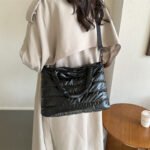 Cotton clothes women's bag 2023 autumn and winter new embroidery thread space cotton shoulder tote bag fashion shiny women's crossbody bag - Image 2