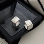 Yongcheng s925 sterling silver earrings niche design sense of folds texture sense square ear buckle cold wind design earrings female