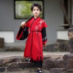 Boys' Hanfu black and red college style - Image 3