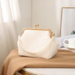 Bag Bag Women's 2025 Pleated Shell Bag New Women's Bag Crossbody Bag Mobile Phone Bag Beaded Handbag Mini Mouth Gold Bag