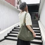 One-shoulder canvas bag female tote bag summer ins Japanese simple large-capacity college students class commuting handbag - Image 2