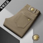 Jeans, spring and autumn pure white men's pants, light luxury, European classics, small black pants, stretch, slim, mid-rise, straight, simple - Image 3