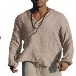 European and American Independent Station New Youth Solid Color Casual Ordinary Cotton Linen Stand Collar Loose Men's Clothing - Image 5