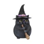 Amazon Cross-border Hot Sale Flying Broom Cat Resin Crafts Desktop Cute Halloween Home Decorations