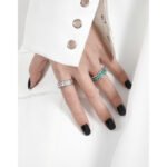 1809 niche design sense irregular texture texture light luxury blue green drip glaze S925 sterling silver ring ring female - Image 3