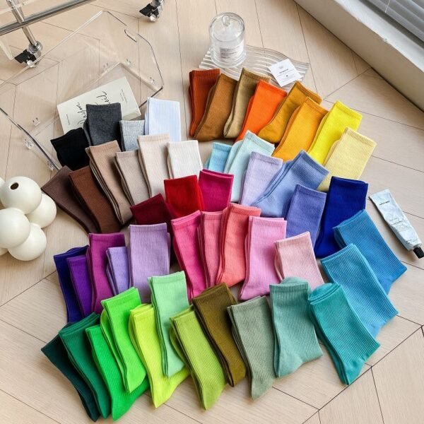 color socks candy color women's spring and autumn cotton socks pile socks solid color dance socks ins tide sports women's socks mid socks