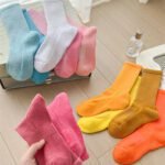 Boneless seam colorful sports running socks spring and autumn cotton socks thickened mid-leg socks non-slip sweat-absorbing casual towel soles