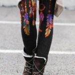 Cross-border European and American wish independent station foreign trade fashion brushed printing slim fit boots pants trousers women's clothing