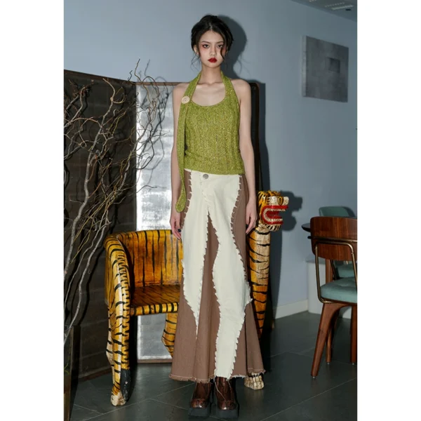 Vintage patchwork high waist denim skirt