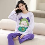 Women's pajamas spring and autumn cotton long-sleeved trousers round neck new simple and sweet Korean version can be worn outside home service suit
