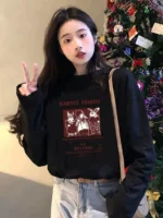 Sweet Japanese cotton long-sleeved t-shirt female design sense niche cartoon autumn upper clothes loose inner bottoming shirt - Image 3