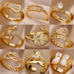 Cross-border hot sale 18K gold-plated full diamond light luxury non-fading opening ring women's zircon leaf ring women's high-end sense