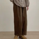 Japanese retro brushed tooling wide-leg pants women's 2023 autumn and winter new straight elastic waist loose casual long pants