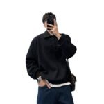 Spring and Autumn New Waffle Lapel Sweatshirt Men's American High Street Loose Top Fashion Texture Pattern Pullover Polo Shirt - Image 5