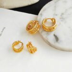 Copper-plated real gold European and American retro fashion earrings personality geometric wide face hollow earrings trend new earrings T274 - Image 2
