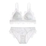 French triangle cup underwear Bralette no steel ring thin section satin cloth splicing appliqué lace edge bra set - Image 5