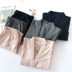 Gauze new Japanese double-layer cotton yarn pajamas women's spring and autumn cotton bathrobe couple cotton trousers home service suit - Image 2
