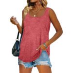 2024 Amazon's new wish European and American popular summer sleeveless square neck solid color vest T-shirt cross-border foreign trade women - Image 3